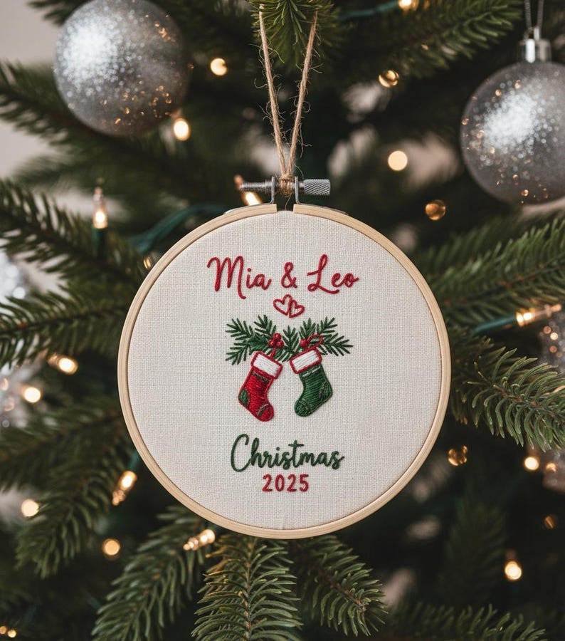 Personalized Newlywed Hand Embroidered Christmas Ornament, Custom Wedding Christmas Ornament, 1st Christmas Ornament, 2025 Couple Tree Decor