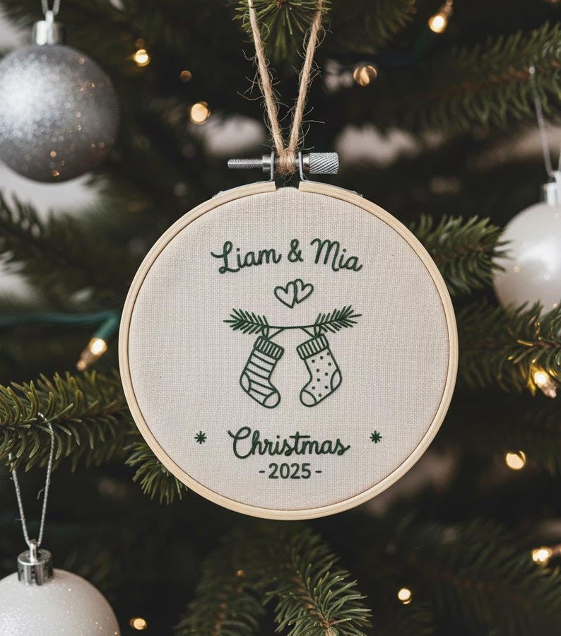 Personalized Newlywed Hand Embroidered Christmas Ornament, Custom Wedding Christmas Ornament, 1st Christmas Ornament, 2025 Couple Tree Decor
