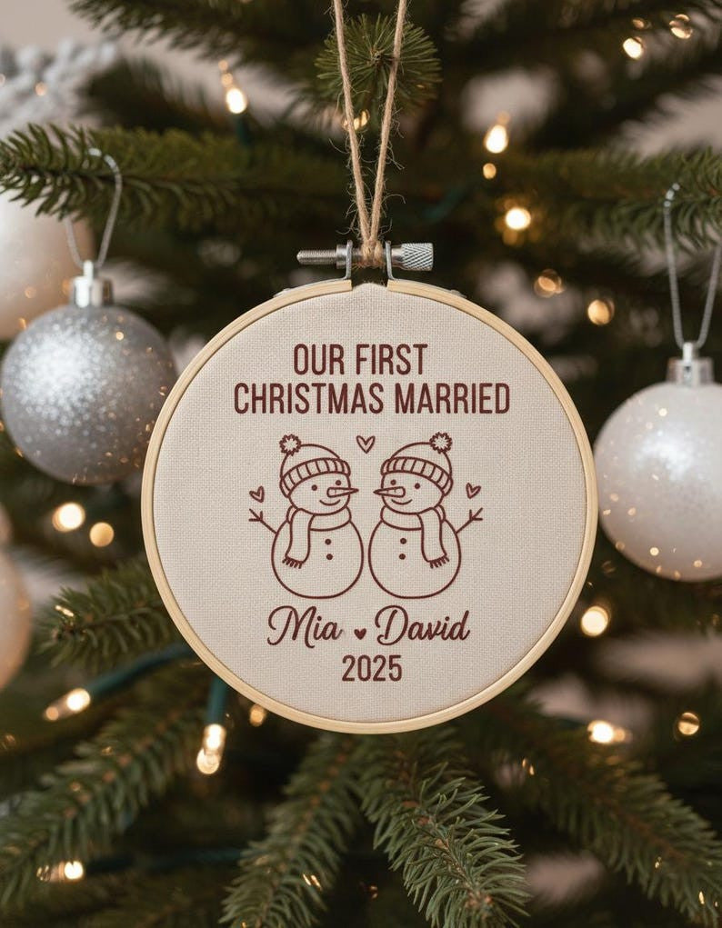 Personalized Couple Goose Hand Embroidered Christmas Ornament, Custom Wedding Ornament, 1st Christmas Ornament, 2025 Couple Tree Decor