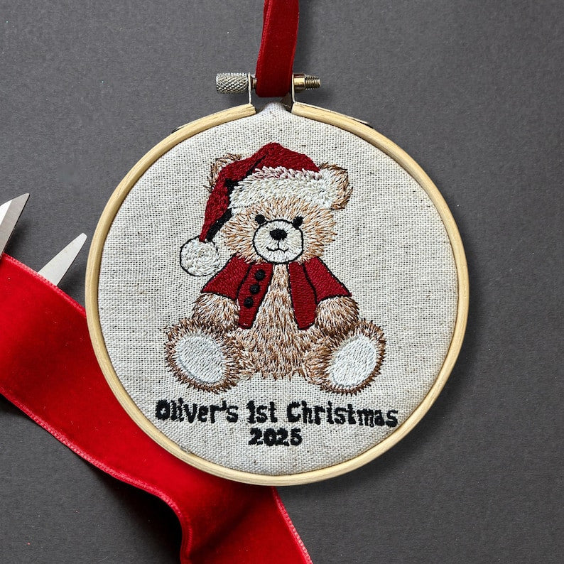 Baby's First Christmas Ornament, Embroidered New Baby Gift Custom Embroidered Ornament Keepsake Personalized Ornament for Baby 1st Christmas