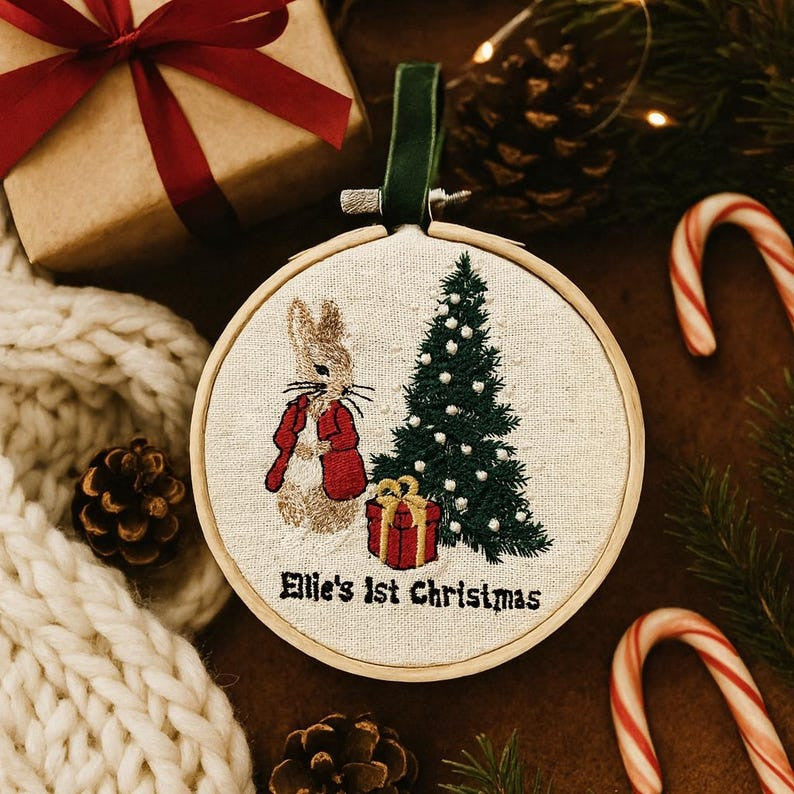 Baby's First Christmas Ornament, Embroidered New Baby Gift Custom Embroidered Ornament Keepsake Personalized Ornament for Baby 1st Christmas