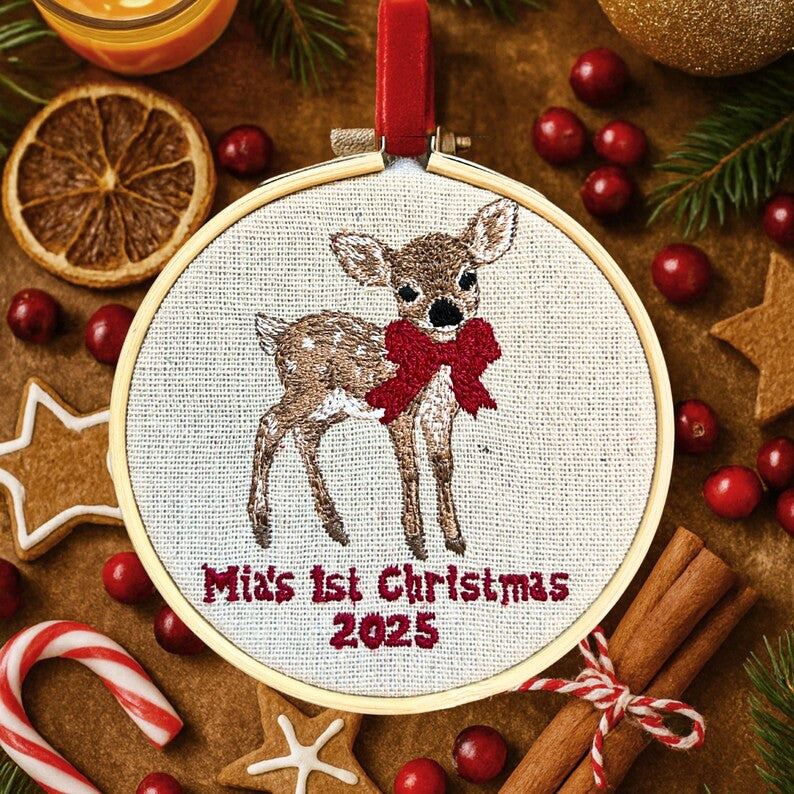 Baby's First Christmas Ornament, Embroidered New Baby Gift Custom Embroidered Ornament Keepsake Personalized Ornament for Baby 1st Christmas