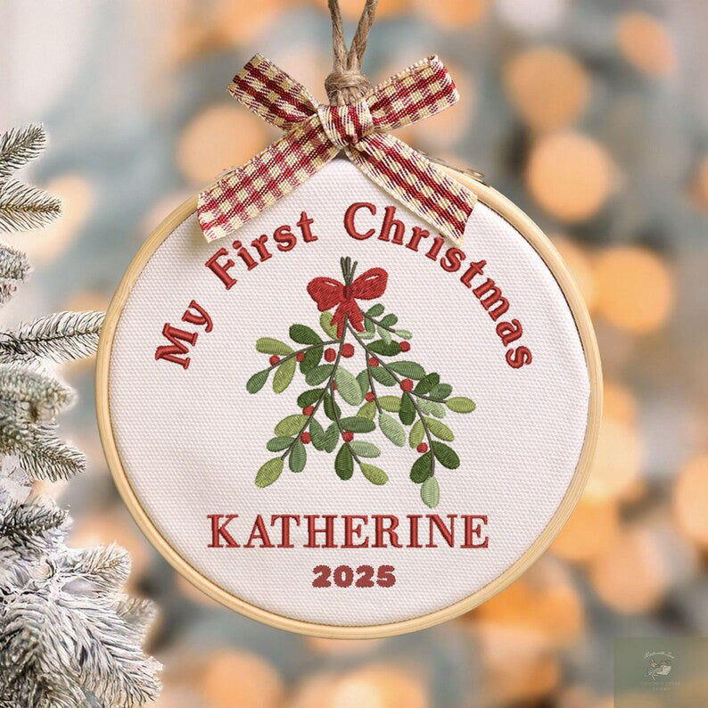 Personalized Baby’s First Christmas Ornament, Custom Embroidered Keepsake, Newborn Holiday Gift, Baby Girl Christmas Decoration Ornament