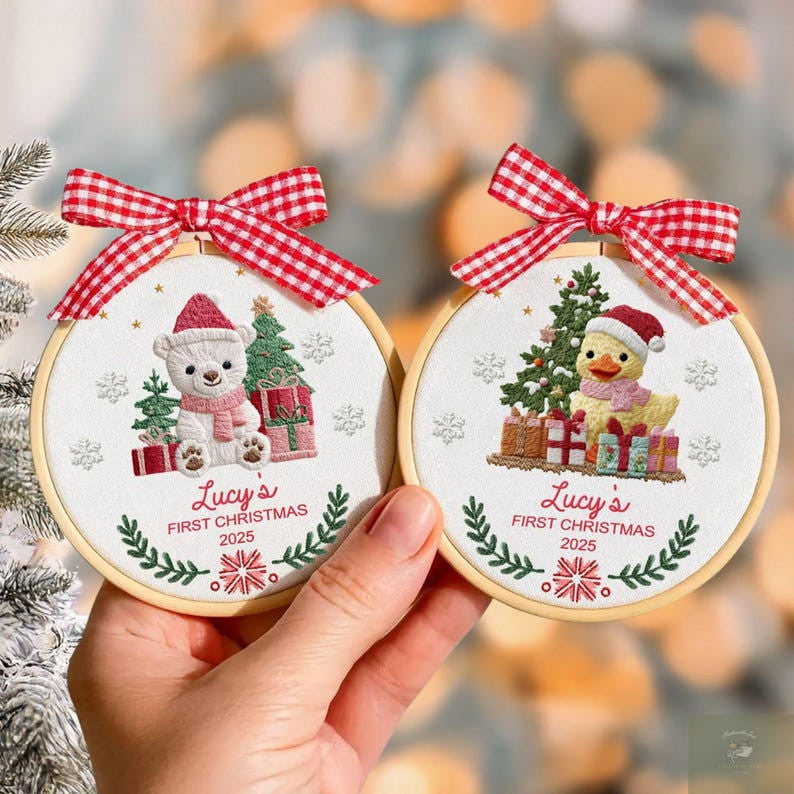 Personalized Baby’s First Christmas Ornament 2025, Personalized Hand Embroidered Hoop Art, Custom New Baby Gift, Keepsake Ornament