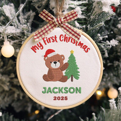 Baby’s First Christmas Embroidery Hoop Ornament, Baby’s First Christmas Ornament 2025, Custom New Baby Gift, Keepsake Ornament