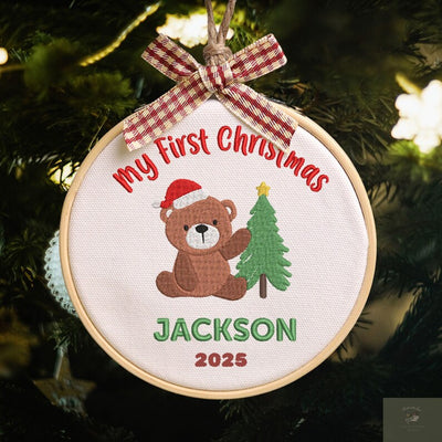 Baby’s First Christmas Embroidery Hoop Ornament, Baby’s First Christmas Ornament 2025, Custom New Baby Gift, Keepsake Ornament
