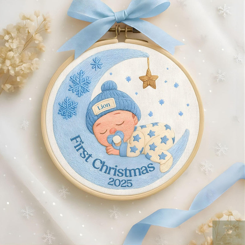 Babys First Christmas Ornament, New Baby Gift, Custom Ornament Keepsake, Personalized Embroidered Ornament Baby Girls, Boys First Christmas