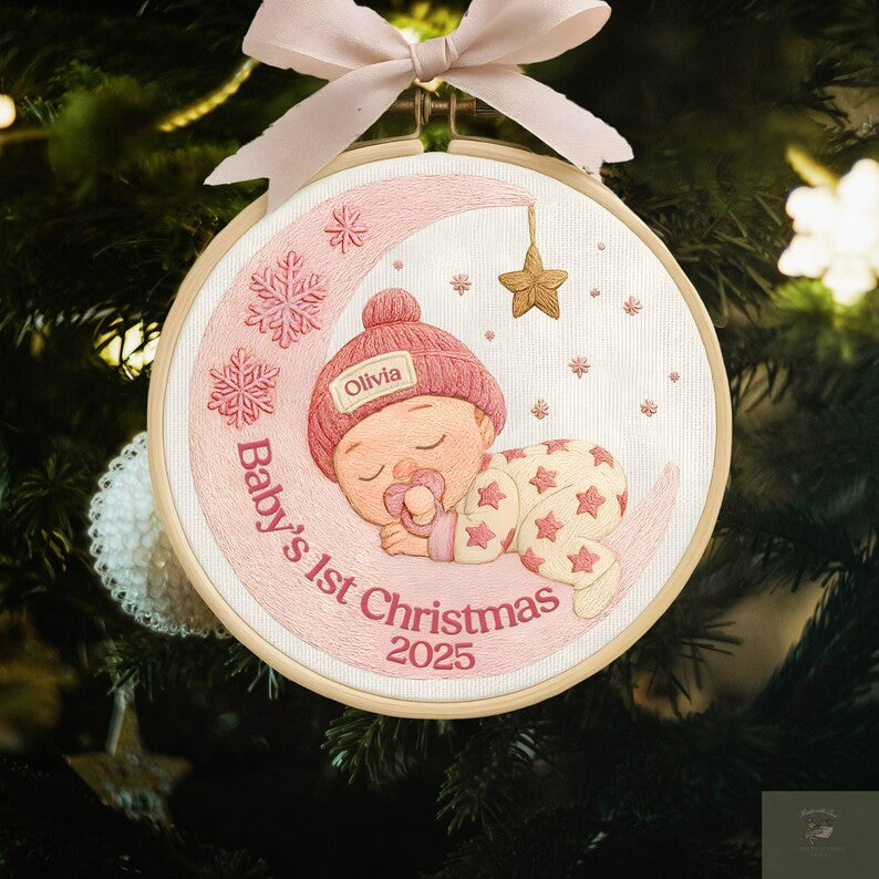 Babys First Christmas Ornament, New Baby Gift, Custom Ornament Keepsake, Personalized Embroidered Ornament Baby Girls, Boys First Christmas