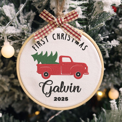 Personalized Baby's First Christmas Car Hand Embroidered Ornament, Handmade Holiday Decor, 2025 Gift for New Baby,Custom Christmas Gift