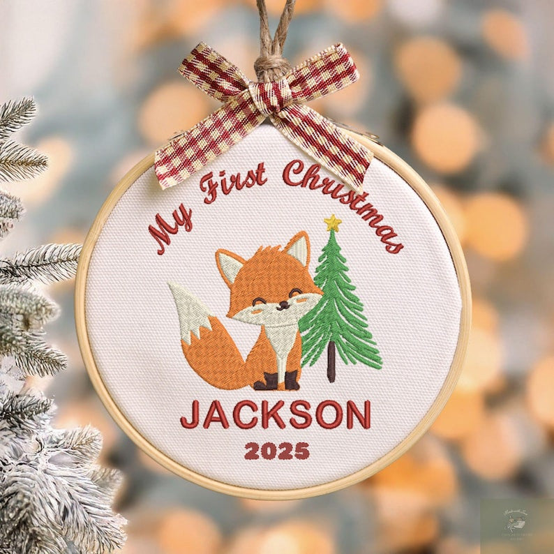 Baby’s First Christmas Embroidery Hoop Ornament, Personalized Embroidered Keepsake, Custom Name Baby, Newborn Christmas Gift, Baby Ornament