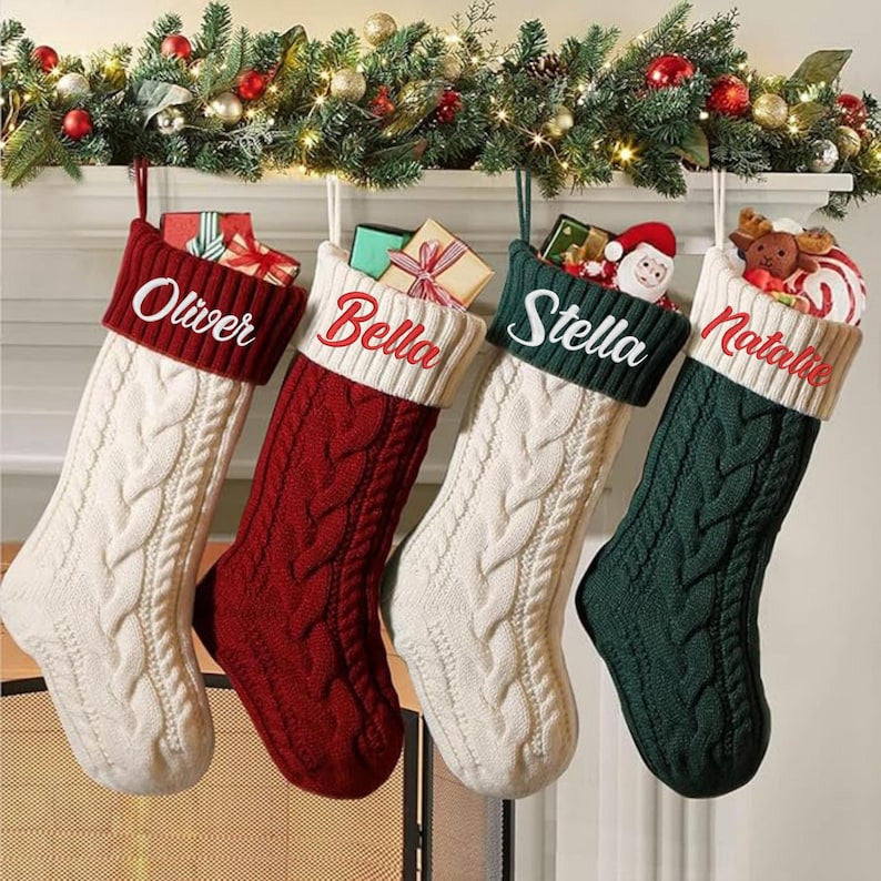 2025 Personalized Embroidered Christmas Stockings, Custom Christmas Stockings, Custom Knit Family Stockings, Holiday Stockings Gifts, Monogram Stocking