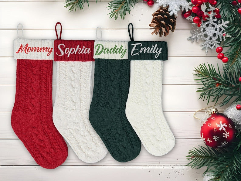 2025 Personalized Embroidered Christmas Stockings, Custom Christmas Stockings, Custom Knit Family Stockings, Holiday Stockings Gifts, Monogram Stocking