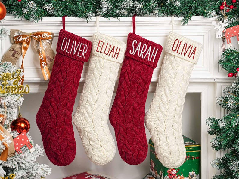 2025 Custom Embroidered Christmas Stockings, Personalized Christmas Stockings, Custom Knit Family Stockings, Holiday Stockings Gifts, Gift For Him Her