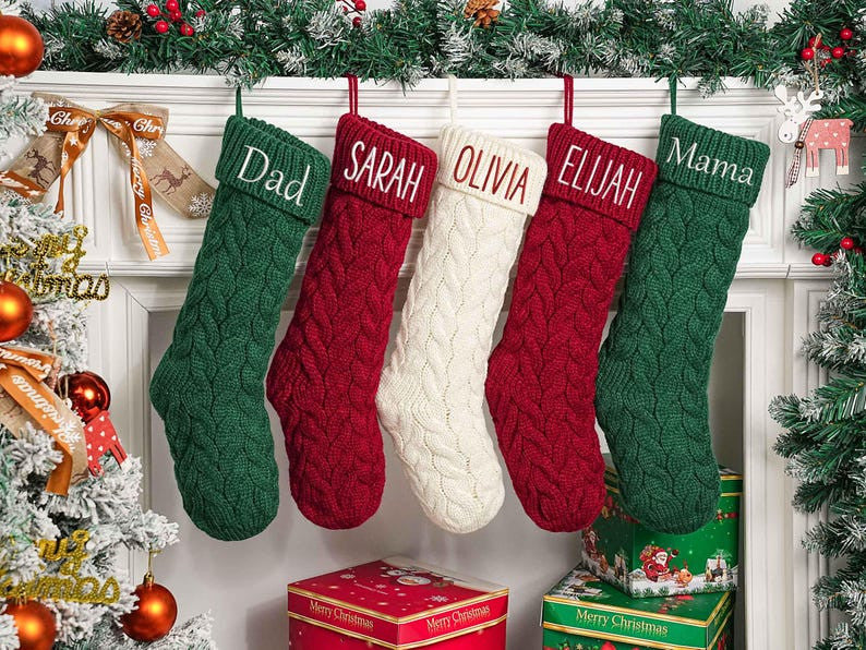 2025 Custom Embroidered Christmas Stockings, Personalized Christmas Stockings, Custom Knit Family Stockings, Holiday Stockings Gifts, Gift For Him Her