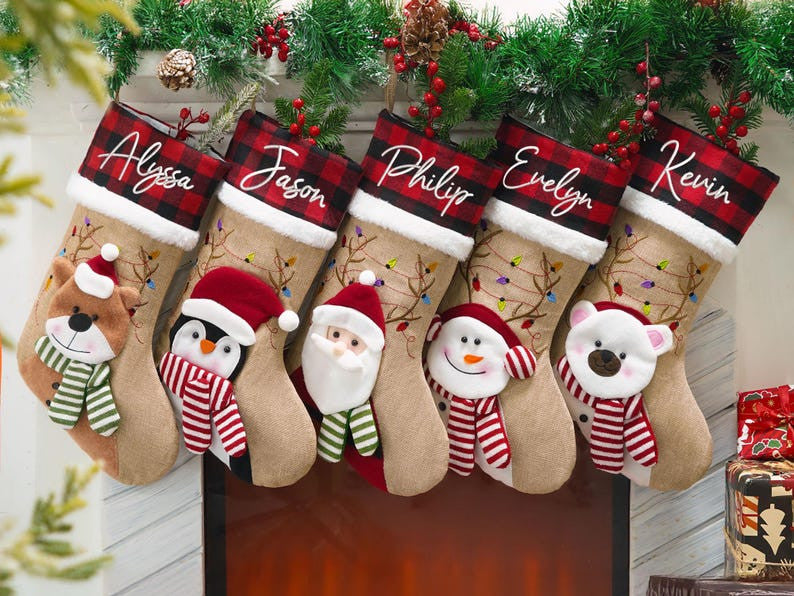 2025 Personalized Christmas Stockings, Custom Family Christmas Stockings Home Decor Embroidered Stockings With Name, Monogram Stocking