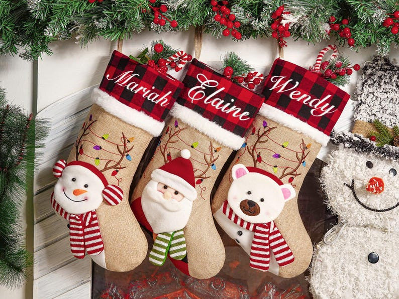 2025 Personalized Christmas Stockings, Custom Family Christmas Stockings Home Decor Embroidered Stockings With Name, Monogram Stocking