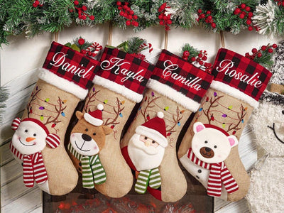 2025 Personalized Christmas Stockings, Custom Family Christmas Stockings Home Decor Embroidered Stockings With Name, Monogram Stocking