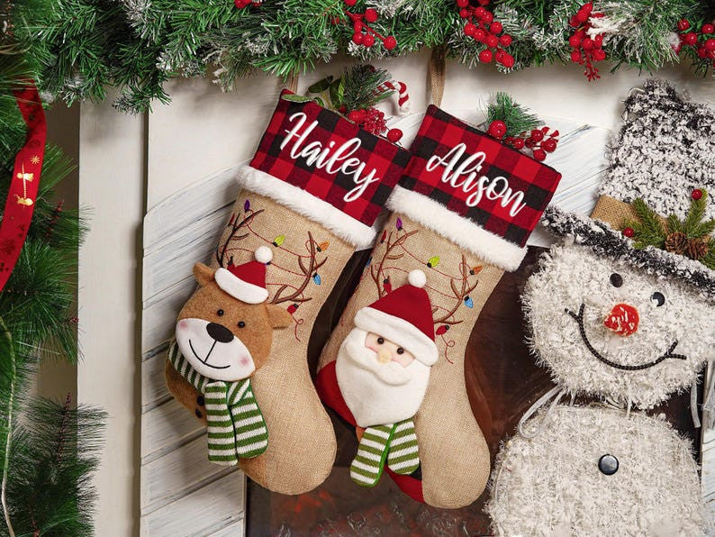 2025 Personalized Christmas Stockings, Custom Family Christmas Stockings Home Decor Embroidered Stockings With Name, Monogram Stocking