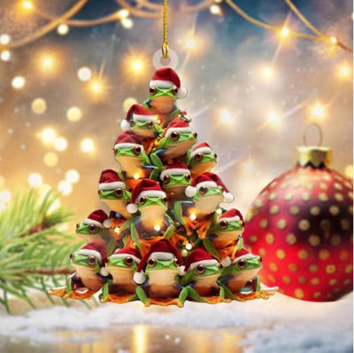 Cute Frog Ornament for Christmas Tree – Acrylic Holiday Decor with Santa Hat Frogs, Funny Xmas Gift for Frog Lovers, Family, Friends