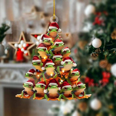 Cute Frog Ornament for Christmas Tree – Acrylic Holiday Decor with Santa Hat Frogs, Funny Xmas Gift for Frog Lovers, Family, Friends