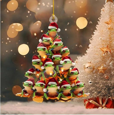 Cute Frog Ornament for Christmas Tree – Acrylic Holiday Decor with Santa Hat Frogs, Funny Xmas Gift for Frog Lovers, Family, Friends