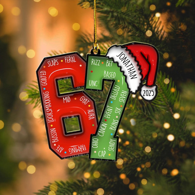 Personalized 67 Ornament, Custom Gen Z Slang Christmas Gift, Funny Six Seven Teenager Keepsake, 2025 Teen Boy Tween Meme Holiday Decor