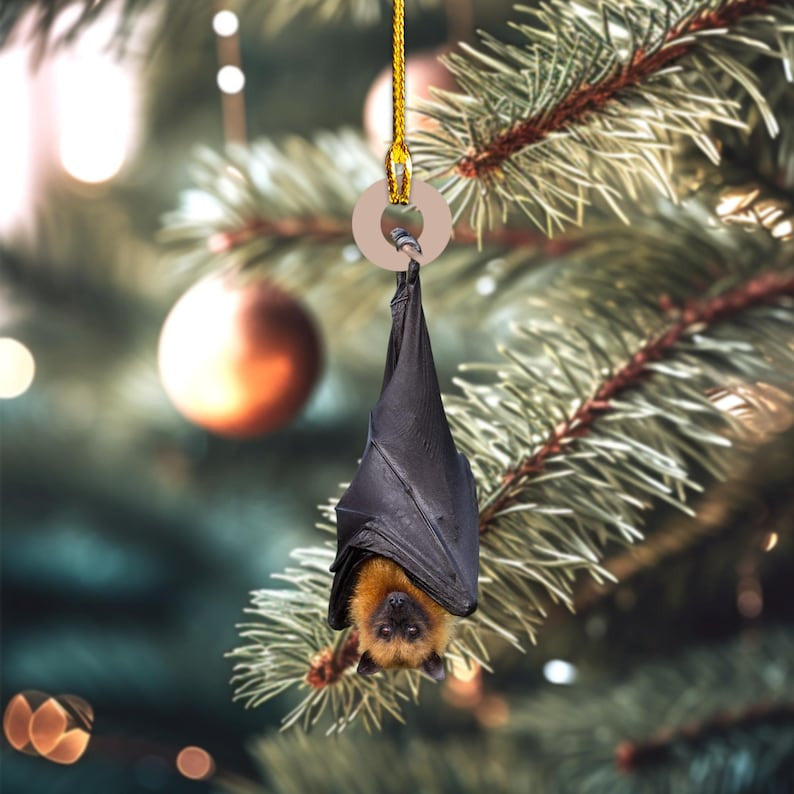 Black Bat Personalized Ornament, Christmas Tree Hanging Decor, Christmas Ornament, Flat 2D Ornament, Gift for Bat Lover