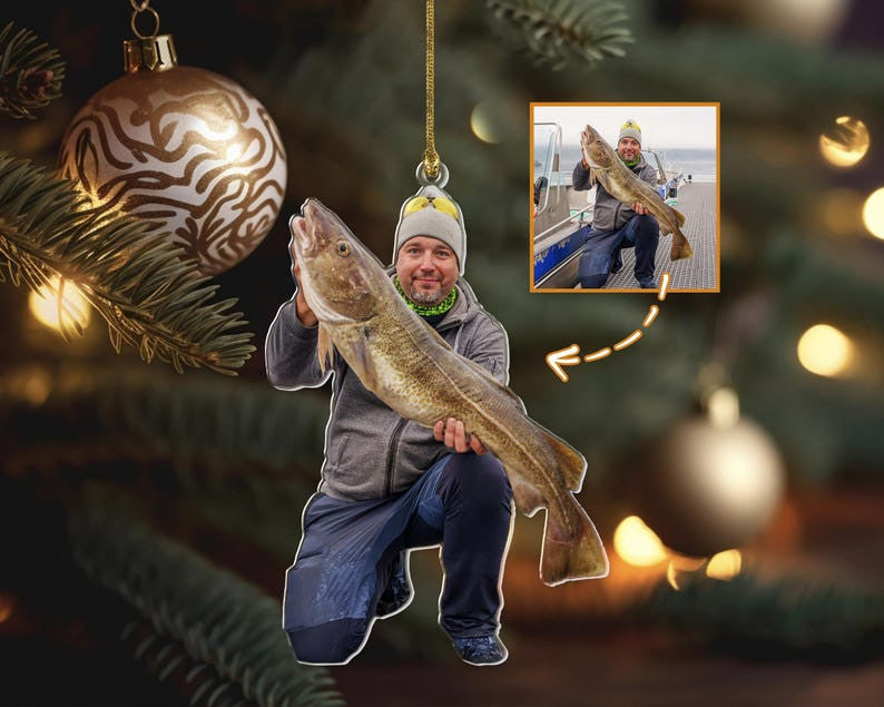 Fishing Photo Ornament, Fisherman Ornament, Custom Ornament, Dad Ornament, Grandpa Ornament, Fishing Lover Ornament, Gift For Fisherman