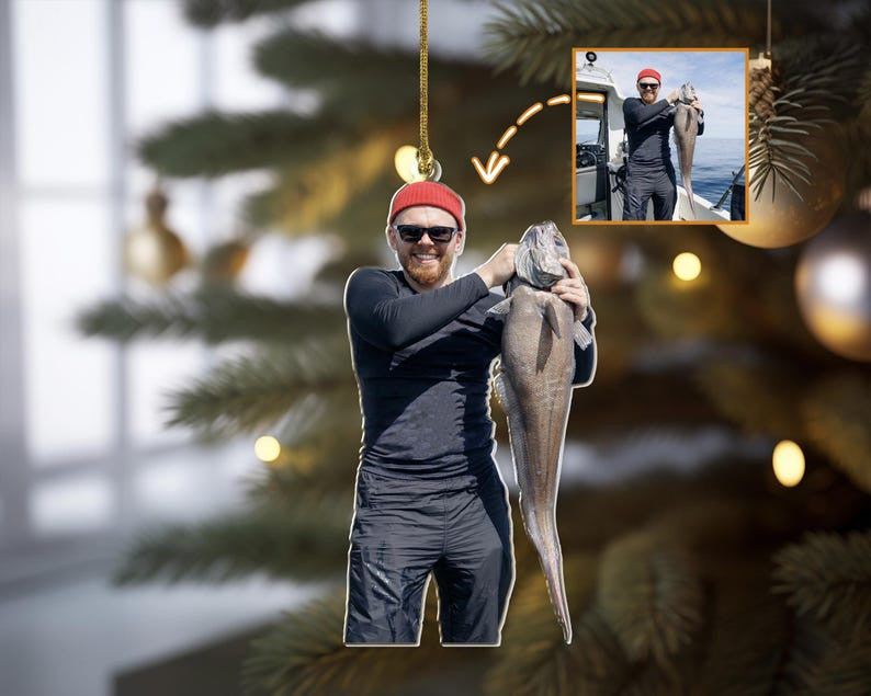 Fishing Photo Ornament, Fisherman Ornament, Custom Ornament, Dad Ornament, Grandpa Ornament, Fishing Lover Ornament, Gift For Fisherman