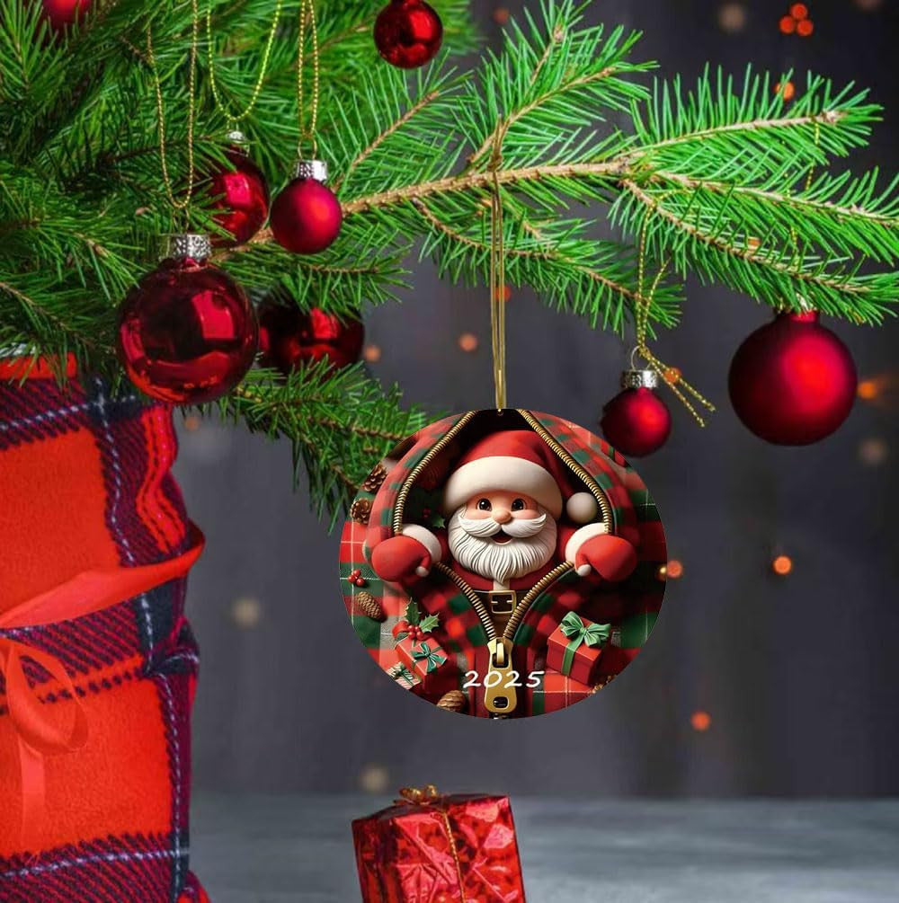 2025 Christmas Tree Fun Santa Claus Acrylic Ornament Decorations, Christmas Ornaments 2025，Painted Glass Style, Unique for Adults