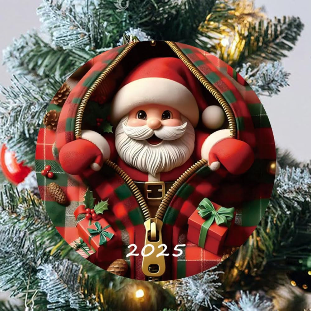 2025 Christmas Tree Fun Santa Claus Acrylic Ornament Decorations, Christmas Ornaments 2025，Painted Glass Style, Unique for Adults