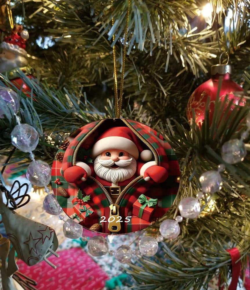 2025 Christmas Tree Fun Santa Claus Acrylic Ornament Decorations, Christmas Ornaments 2025，Painted Glass Style, Unique for Adults