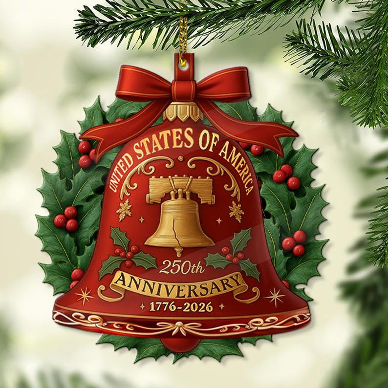 250 years anniversary United States of America Ornament, Patriotic Gift, 1776-2026 Liberty Bell Home Decor, American Independence 250th Xmas