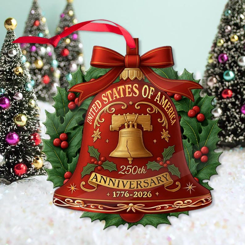 250 years anniversary United States of America Ornament, Patriotic Gift, 1776-2026 Liberty Bell Home Decor, American Independence 250th Xmas