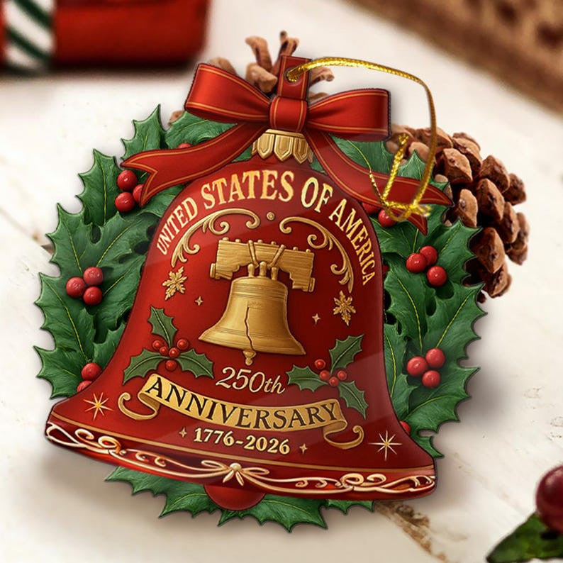 250 years anniversary United States of America Ornament, Patriotic Gift, 1776-2026 Liberty Bell Home Decor, American Independence 250th Xmas