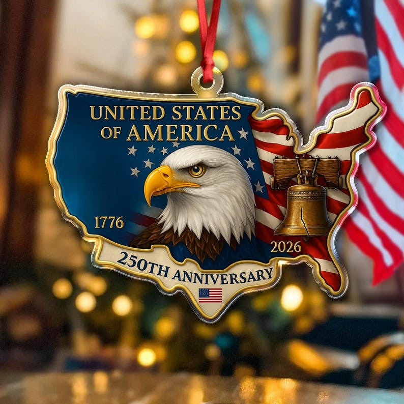 USA 250th Anniversary Acrylic Ornament: 1776–2026 Liberty Bell Commemorative Keepsake, Patriotic Gift