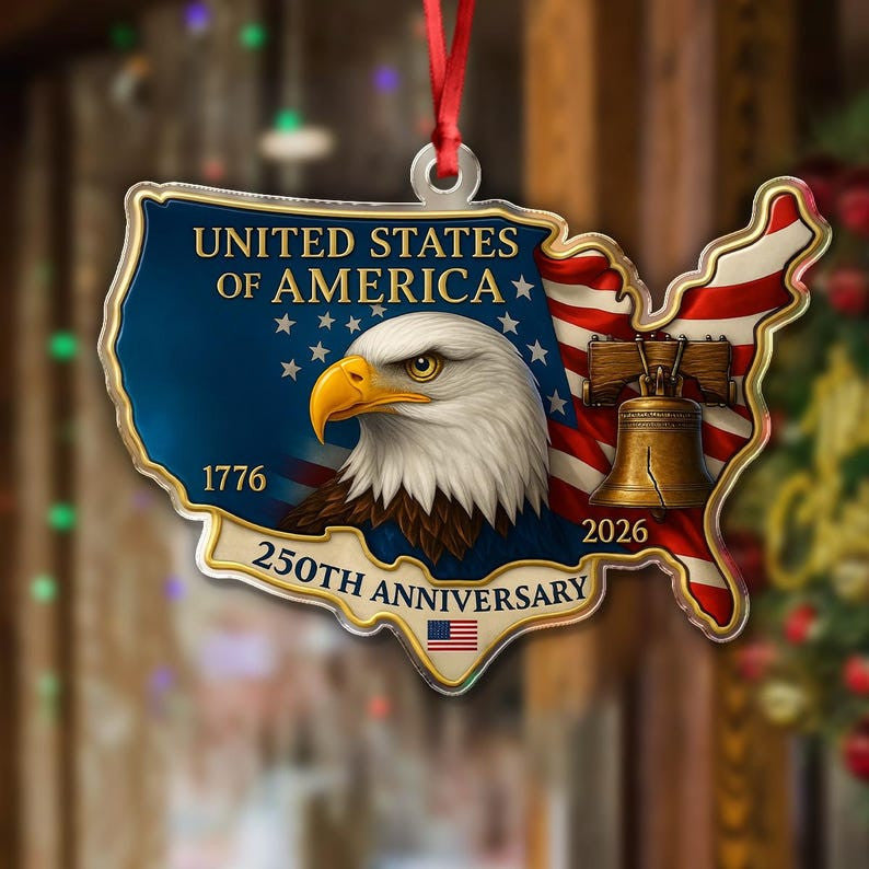 USA 250th Anniversary Acrylic Ornament: 1776–2026 Liberty Bell Commemorative Keepsake, Patriotic Gift