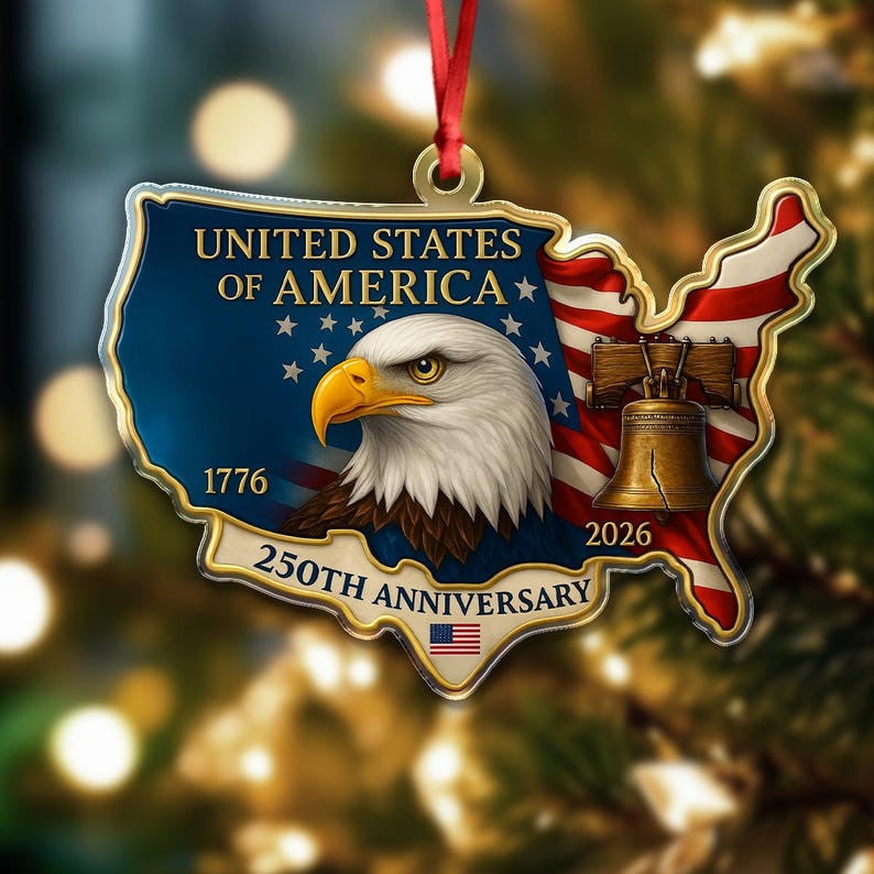 USA 250th Anniversary Acrylic Ornament: 1776–2026 Liberty Bell Commemorative Keepsake, Patriotic Gift