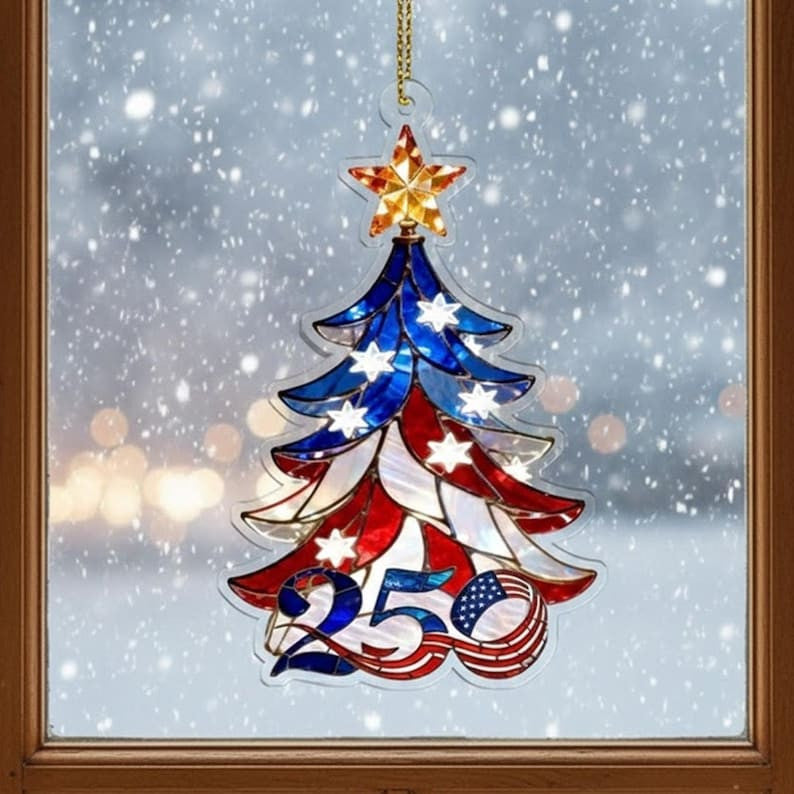 250 Years of America Patriotic Christmas Tree Ornament, Patriotic, Independence Day Gift, Acrylic 2D Ornament