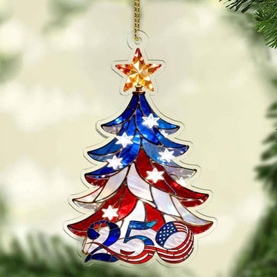 250 Years of America Patriotic Christmas Tree Ornament, Patriotic, Independence Day Gift, Acrylic 2D Ornament