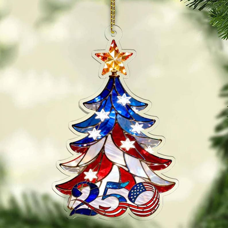 250 Years of America Patriotic Christmas Tree Ornament, Patriotic, Independence Day Gift, Acrylic 2D Ornament