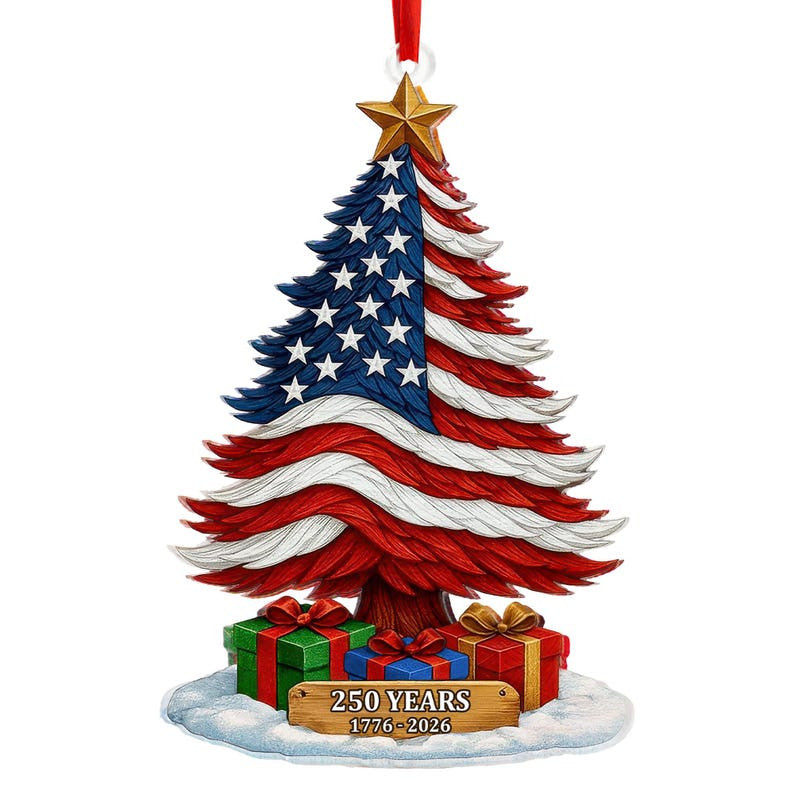 Patriotic Christmas Tree Ornament 2026, American Flag Christmas Decoration, 250 Years USA Celebration Keepsake, Gift for Veterans & Patriots