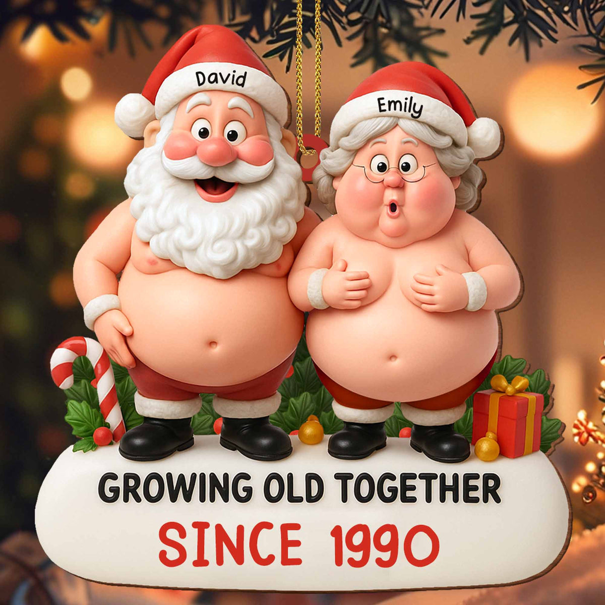 2D Funny Santa Ornament Growing Old Together, Santa And Mrs. Claus Ornament, Gift For Couples