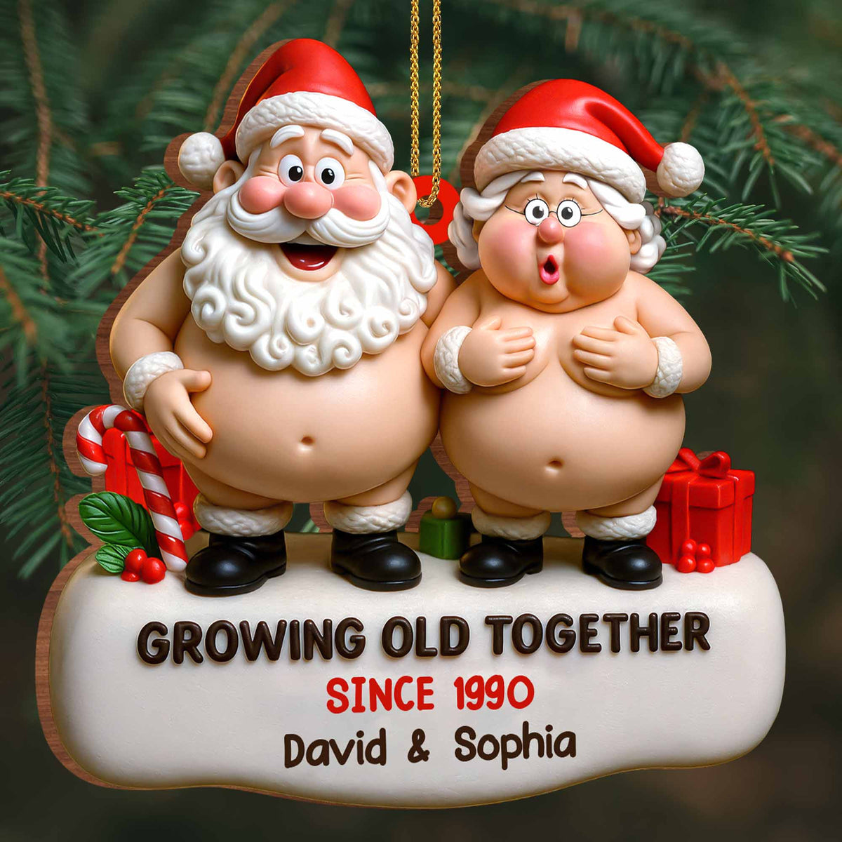 2D Custom Funny Santa Couple Ornament Growing Old Together Santa And Mrs. Claus Ornament Gift For Couple