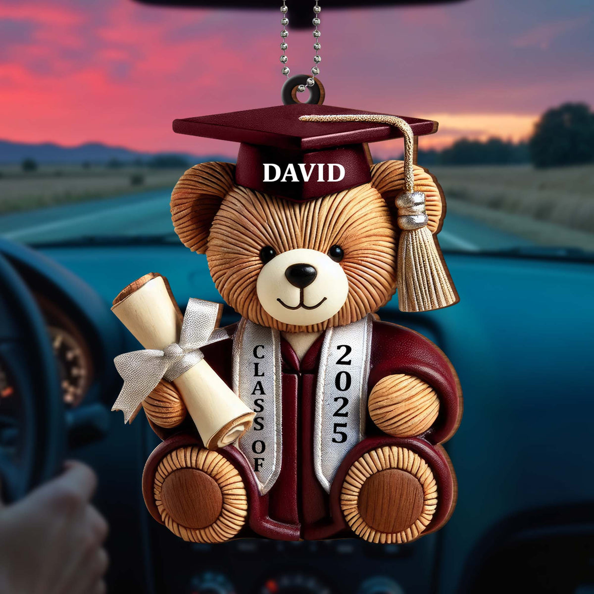 Personalized Graduation Wishes Teddy Bear Ornament - Custom Wood Ornament - Gift For Graduates