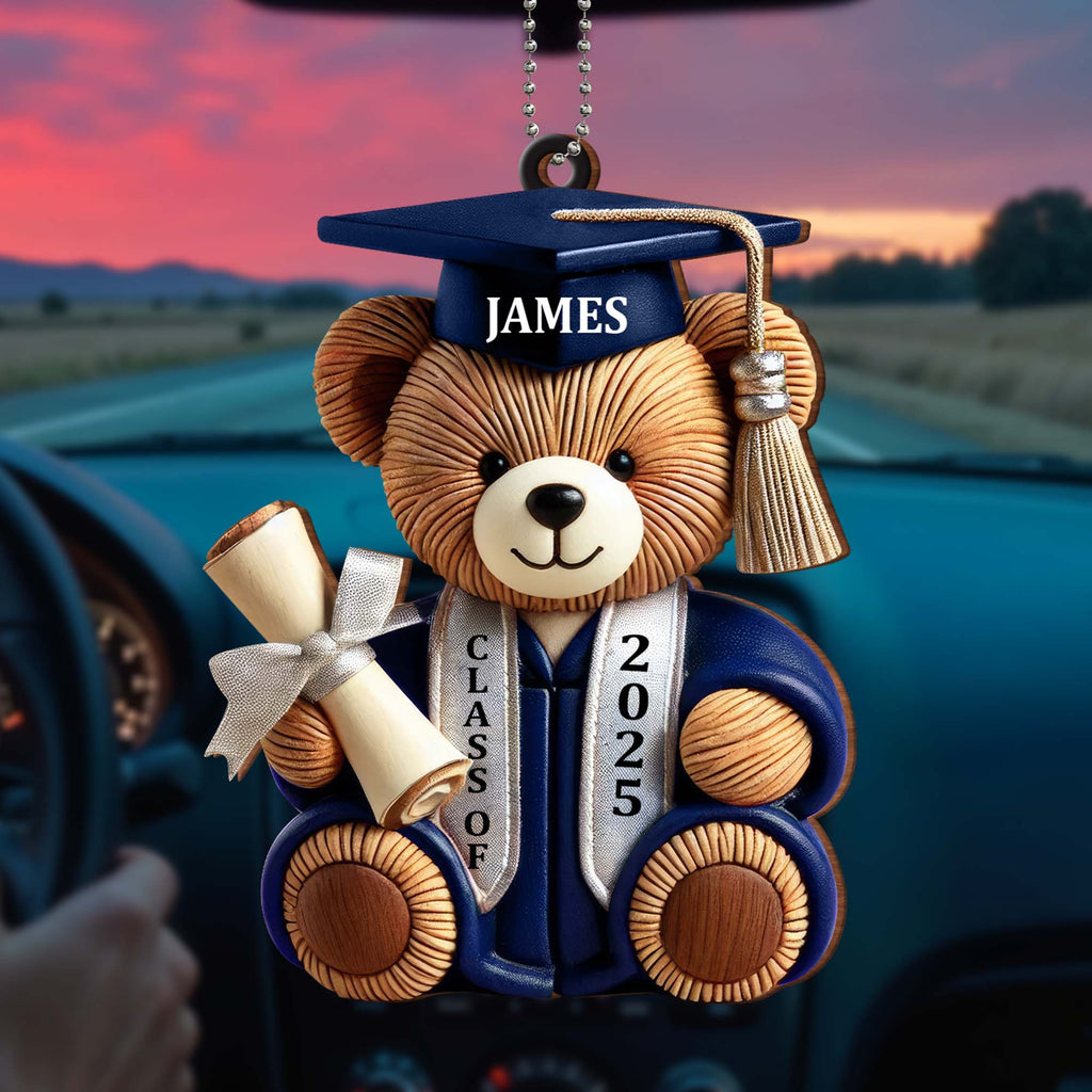 Personalized Graduation Wishes Teddy Bear Ornament - Custom Wood Ornament - Gift For Graduates