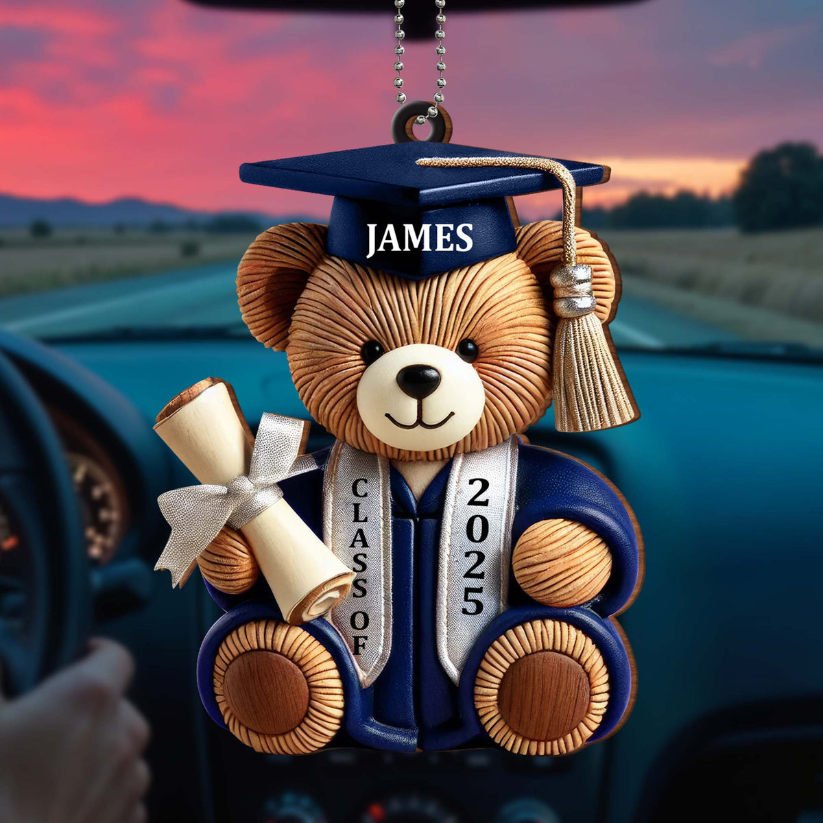 Personalized Graduation Wishes Teddy Bear Ornament - Custom Wood Ornament - Gift For Graduates