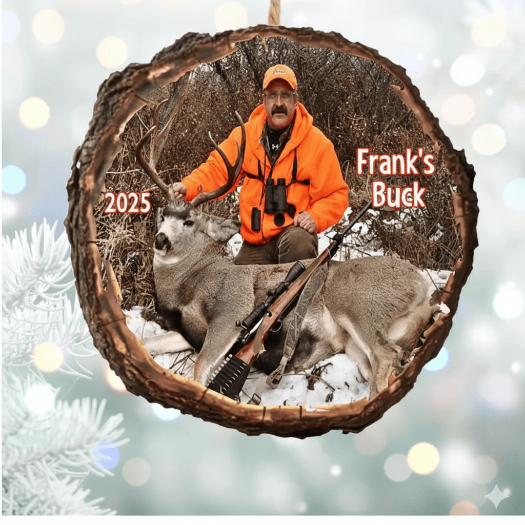 Custom Hunting Ornament 2025, Personalized Deer Buck Photo Keepsake for Hunters, Christmas Tree Decoration Gift For Family