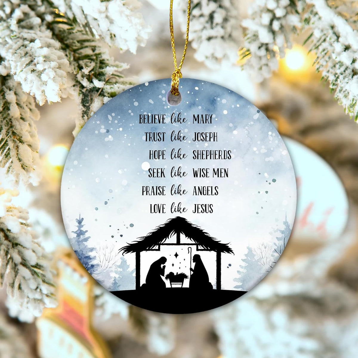 Nativity Ornament 2025, Believe Like Mary, Trust Like Joseph, Love Like Jesus, Inspirational Faith-Based Christmas Ornament, Religious Ceramic Ornament Gift for Believers
