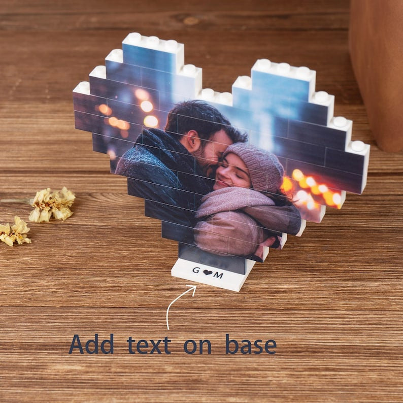 Custom Heart Photo Building Blocks, Personalized Picture Display, Romantic Couple Gift for Anniversary, Wedding, Valentine’s Day Decor